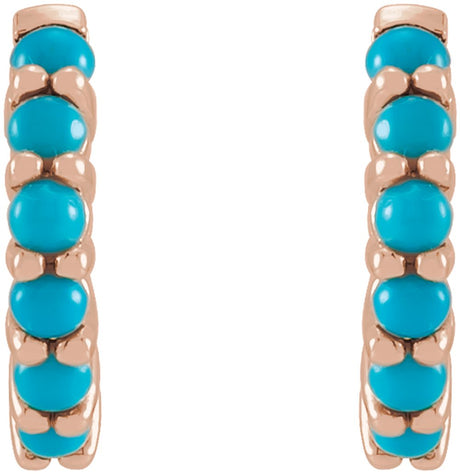 14K Rose Gold Natural Turquoise Cabochon Hinged 12.2 mm Hoop Earrings