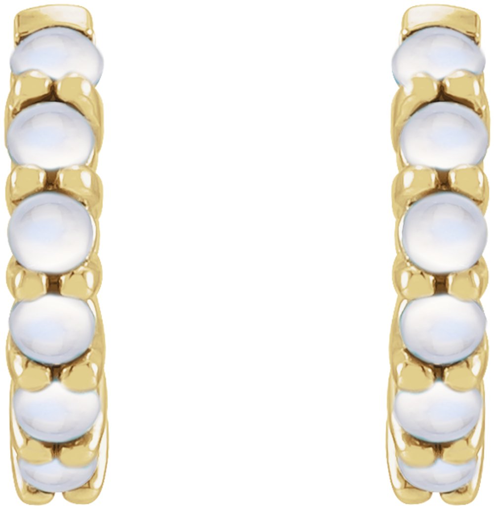 14K Yellow Gold Natural Rainbow Moonstone Cabochon Hinged 12.2 mm Hoop Earrings