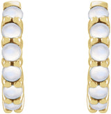 14K Yellow Gold Natural Rainbow Moonstone Cabochon Hinged 12.2 mm Hoop Earrings