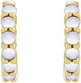 14K Yellow Gold Natural Rainbow Moonstone Cabochon Hinged 12.2 mm Hoop Earrings