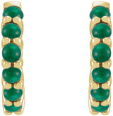 14K Yellow Natural Emerald Cabochon Hinged 12.2 mm Hoop Earrings