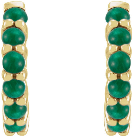 14K Yellow Natural Emerald Cabochon 12.2 mm Huggie Hoop Earrings