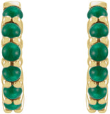 14K Yellow Gold Natural Emerald Cabochon Hinged 12.2 mm Hoop Earrings