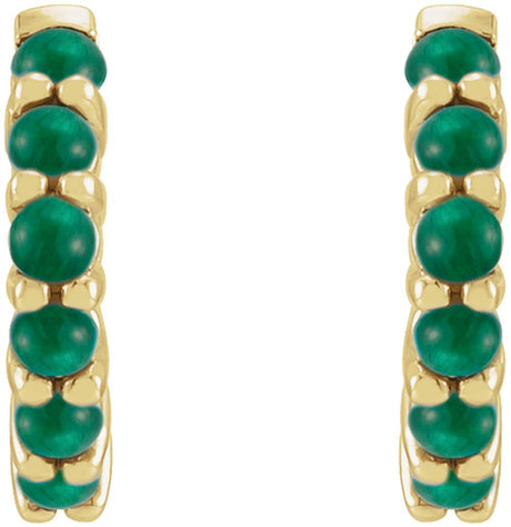 14K Yellow Gold Natural Emerald Cabochon Hinged 12.2 mm Hoop Earrings