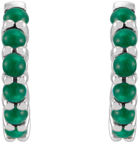 Sterling Silver Natural Emerald Cabochon 12.2 mm Huggie Hoop Earrings