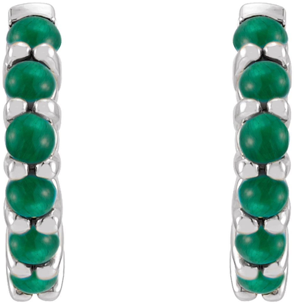 Sterling Silver Natural Emerald Cabochon 12.2 mm Huggie Hoop Earrings