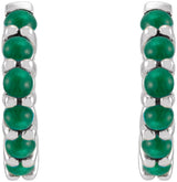 Sterling Silver Natural Emerald Cabochon 12.2 mm Huggie Hoop Earrings