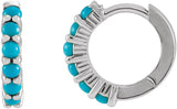 14K White Gold Natural Turquoise Cabochon Hinged 12.2 mm Hoop Earrings