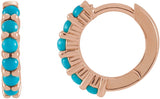 14K Rose Gold Natural Turquoise Cabochon Hinged 12.2 mm Hoop Earrings