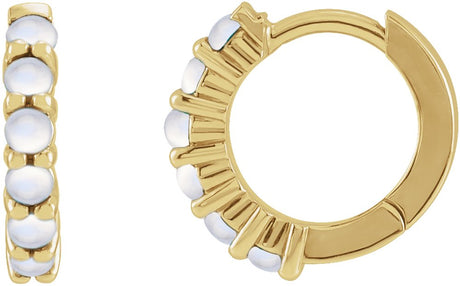 14K Yellow Natural Rainbow Moonstone Cabochon Hinged 12.2 mm Hoop Earrings