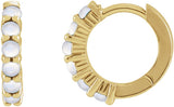 14K Yellow Gold Natural Rainbow Moonstone Cabochon Hinged 12.2 mm Hoop Earrings