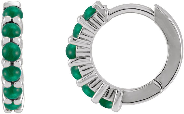 Sterling Silver Natural Emerald Cabochon 12.2 mm Huggie Hoop Earrings