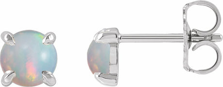 Sterling Silver Natural White Opal Cabochon Stud Earrings