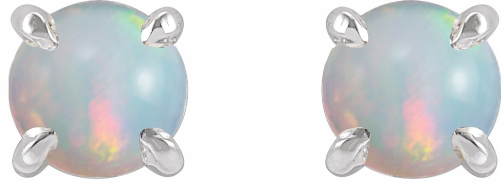 Sterling Silver Natural White Opal Cabochon Stud Earrings