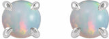 Sterling Silver Natural White Opal Cabochon Stud Earrings