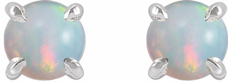 Sterling Silver Natural White Opal Cabochon Stud Earrings