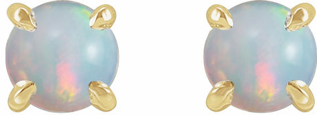 14K Yellow Gold Natural White Opal Cabochon Stud Earrings