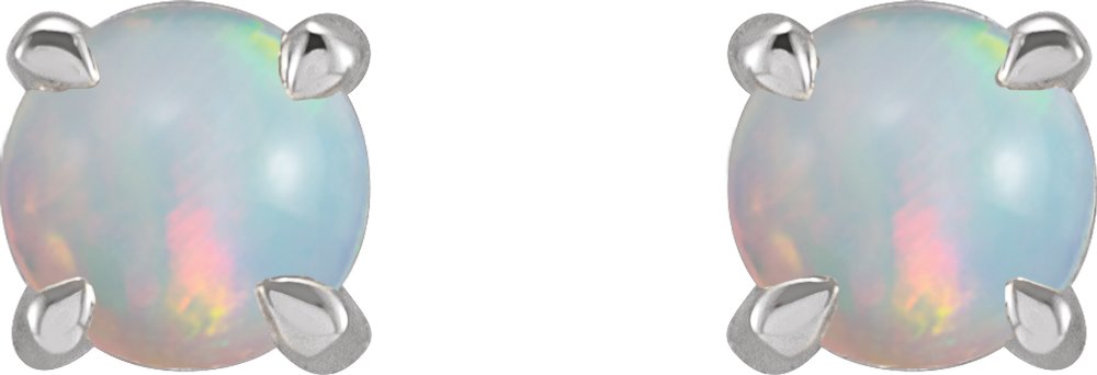 Sterling Silver Natural White Opal Cabochon Stud Earrings