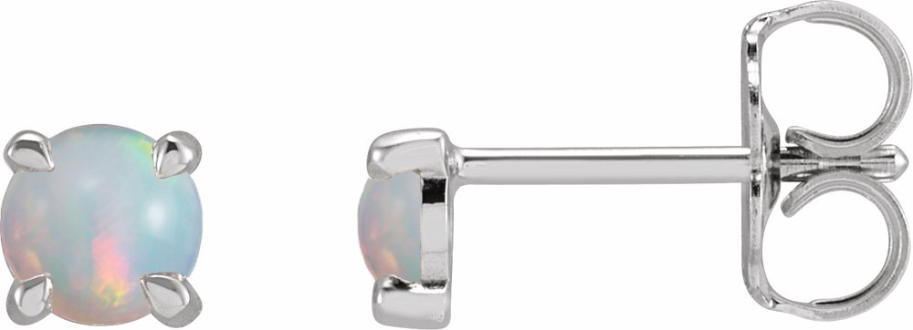 14K White Gold Natural White Opal Cabochon Stud Earrings
