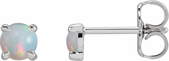 14K White Gold Natural White Opal Cabochon Stud Earrings