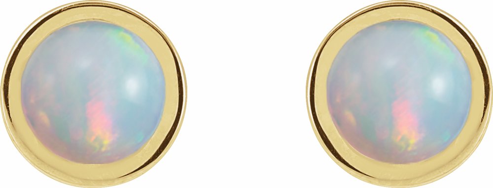 14K Yellow Gold Cabochon Natural White Opal Bezel-Set Solitaire Earrings