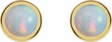14K Yellow Gold Cabochon Natural White Opal Bezel-Set Solitaire Earrings