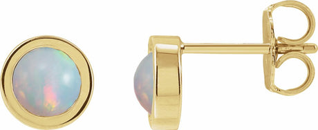 14K Yellow Gold Cabochon Natural White Opal Bezel-Set Solitaire Earrings