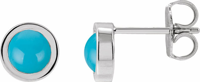 Sterling Silver Cabochon Natural Turquoise Bezel-Set Solitaire Earrings