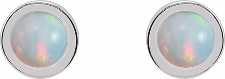 Sterling Silver Cabochon Natural White Opal Bezel-Set Solitaire Earrings