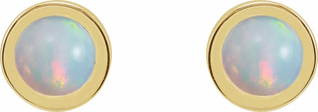 14K Yellow Gold Cabochon Natural White Opal Bezel-Set Solitaire Earrings