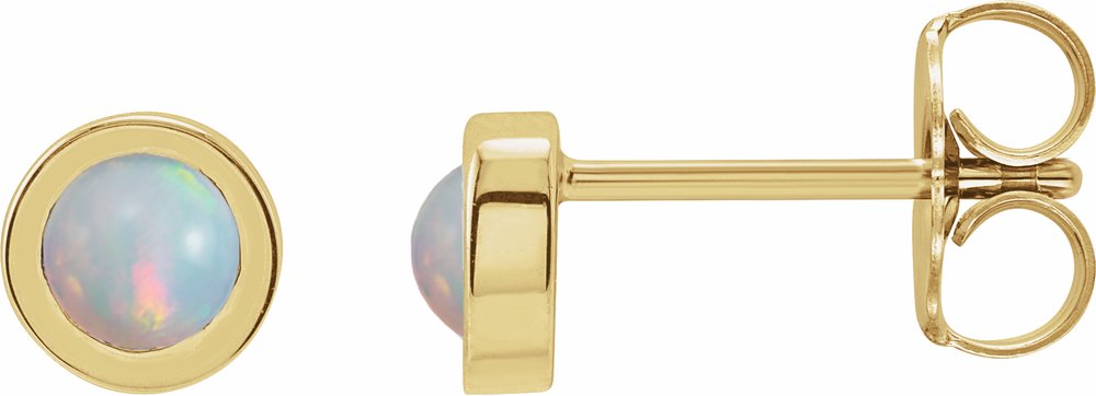 14K Yellow Gold Cabochon Natural White Opal Bezel-Set Solitaire Earrings