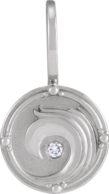 Sterling Silver .015 CT Natural Diamond Water Element Charm/Pendant
