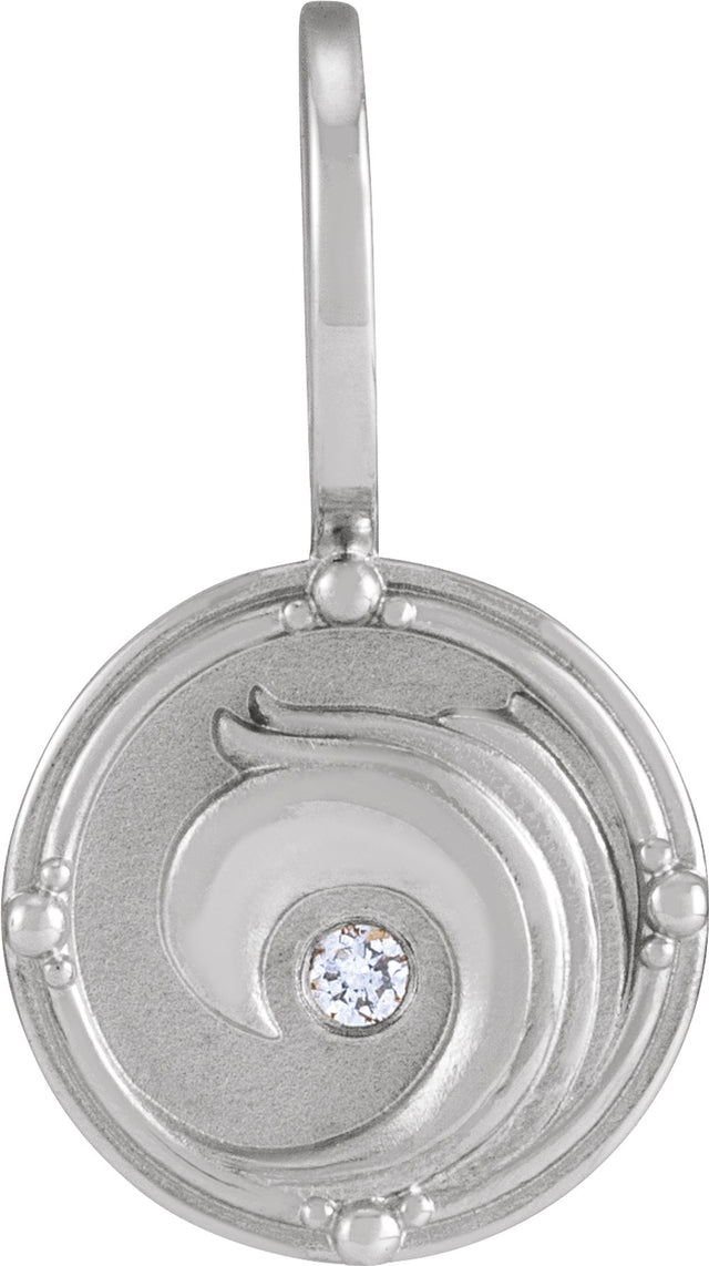 Sterling Silver .015 CT Natural Diamond Water Element Charm/Pendant

