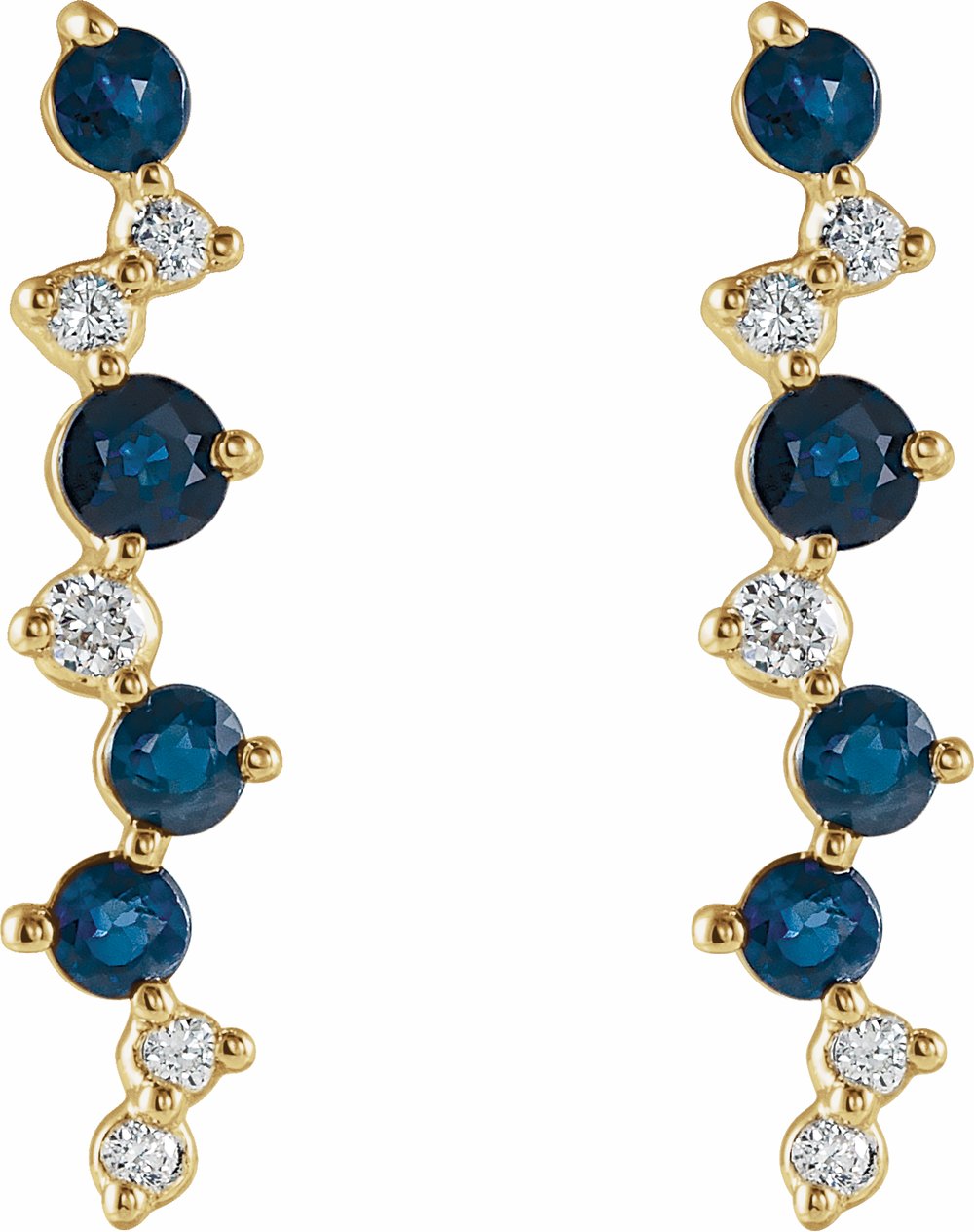 14K Yellow Natural Blue Sapphire & 1/10 CTW Natural Diamond Earrings