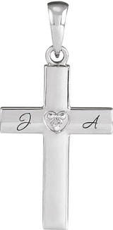 Sterling Silver .015 CT Natural Diamond Engravable Cross Pendant