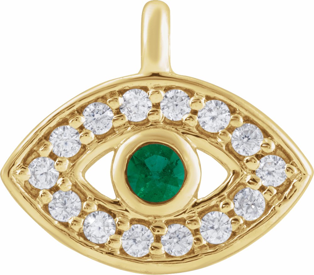 14K Yellow Petite Pavé™ Natural Emerald & .05 CTW Natural Diamond Evil Eye Dangle