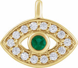 14K Yellow Petite Pavé™ Natural Emerald & .05 CTW Natural Diamond Evil Eye Dangle