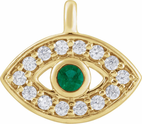 14K Yellow Petite Pavé™ Natural Emerald & .05 CTW Natural Diamond Evil Eye Dangle