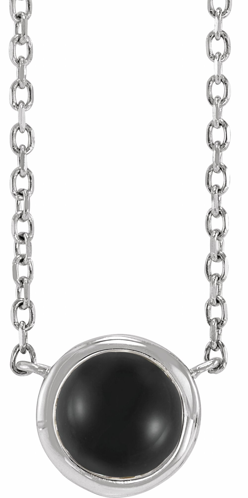 Sterling Silver Cabochon Natural Black Onyx Bezel-Set 18" Necklace