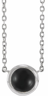 Sterling Silver Cabochon Natural Black Onyx Bezel-Set 18" Necklace