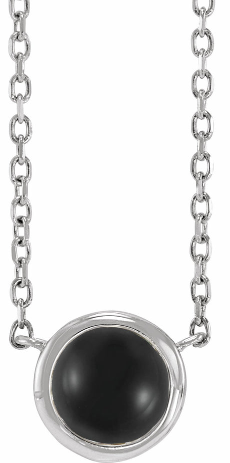 Sterling Silver Cabochon Natural Black Onyx Bezel-Set 18" Necklace