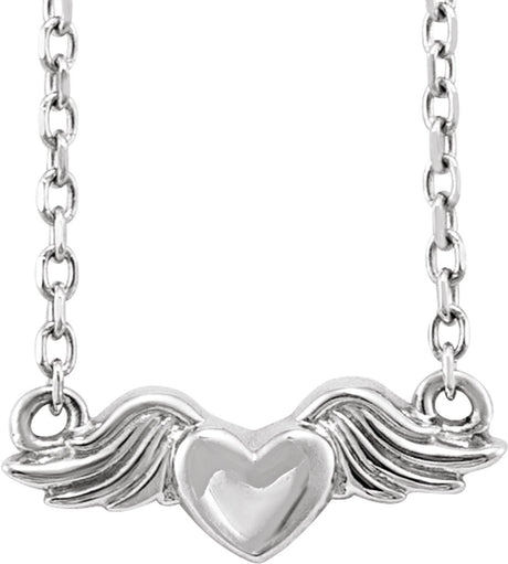 14K White Heart with Angel Wings 18" Necklace