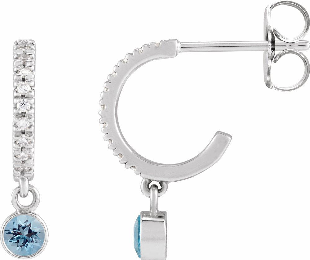 14K White Natural Aquamarine & .08 CTW Natural Diamond French-Set 16.1 mm Hoop Earrings