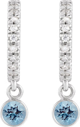 14K White Natural Aquamarine & .08 CTW Natural Diamond French-Set 16.1 mm Hoop Earrings