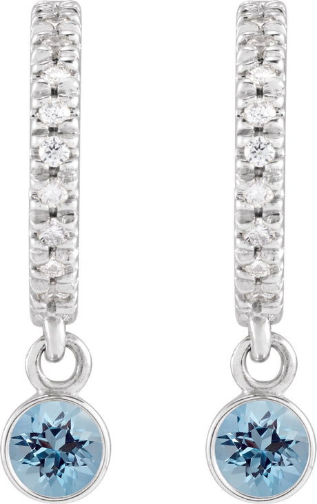 14K White Natural Aquamarine & .08 CTW Natural Diamond French-Set 16.1 mm Hoop Earrings
