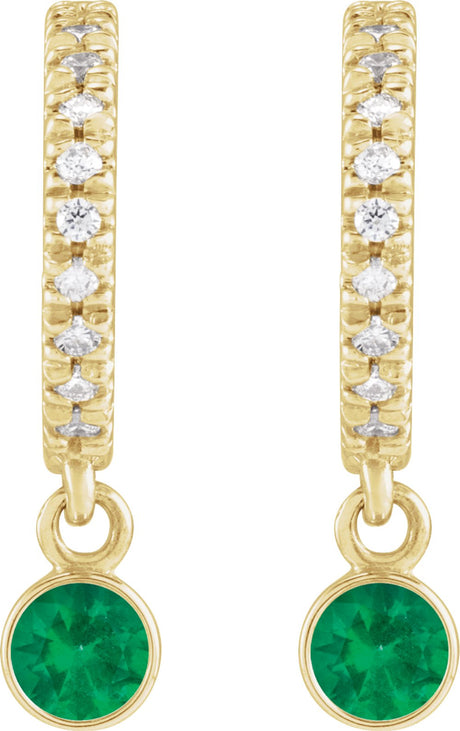 14K Yellow Gold Natural Emerald & .08 CTW Natural Diamond French-Set 16.1 mm Hoop Earrings