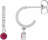 14K White Gold Natural Ruby & .08 CTW Natural Diamond French-Set 16.1 mm Hoop Earrings