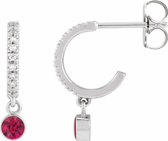 14K White Gold Natural Ruby & .08 CTW Natural Diamond French-Set 16.1 mm Hoop Earrings