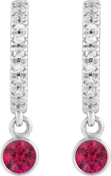 14K White Gold Natural Ruby & .08 CTW Natural Diamond French-Set 16.1 mm Hoop Earrings