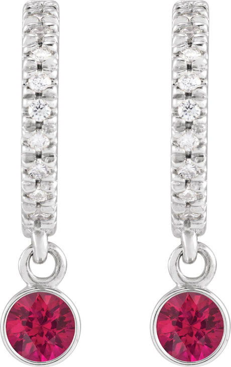 14K White Gold Natural Ruby & .08 CTW Natural Diamond French-Set 16.1 mm Hoop Earrings